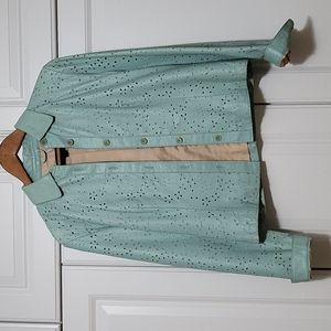 Laser-cut leather jacket with beautiful Patel color